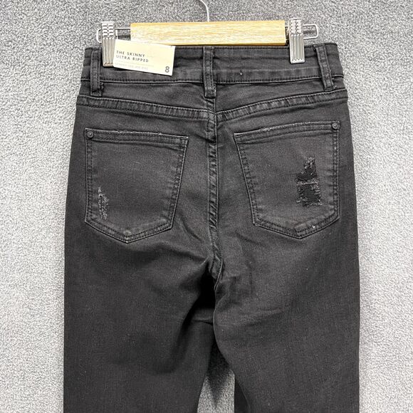 Supredenim Jeans Juniors 8 Black Distressed Skinny ultra Ripped Mid rise - Picture 4 of 15